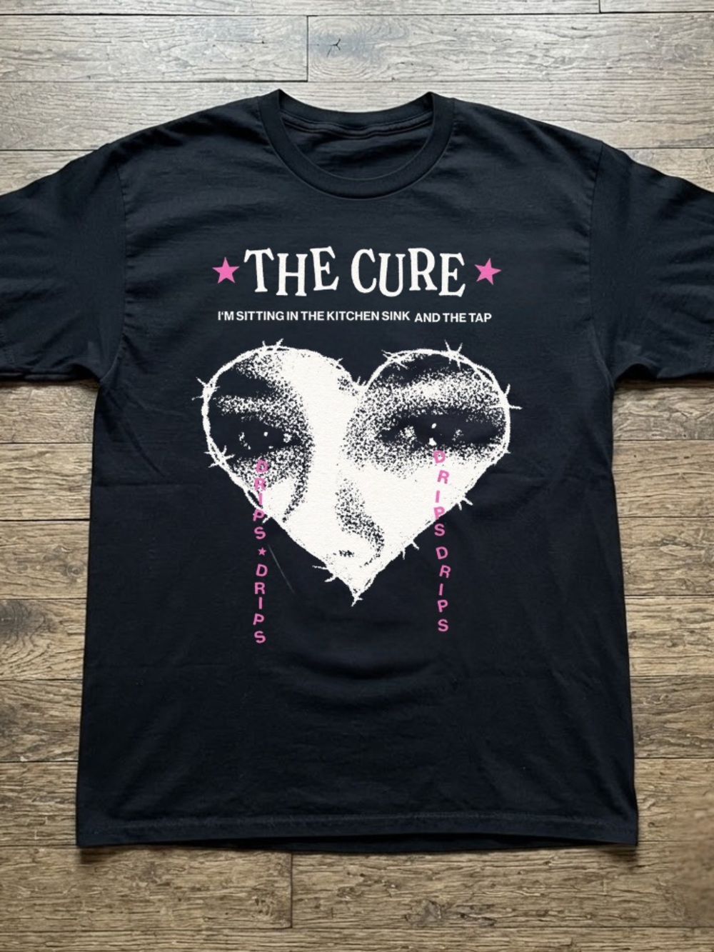 The Cure Black Tee with White Heart Graphic T-Shirt